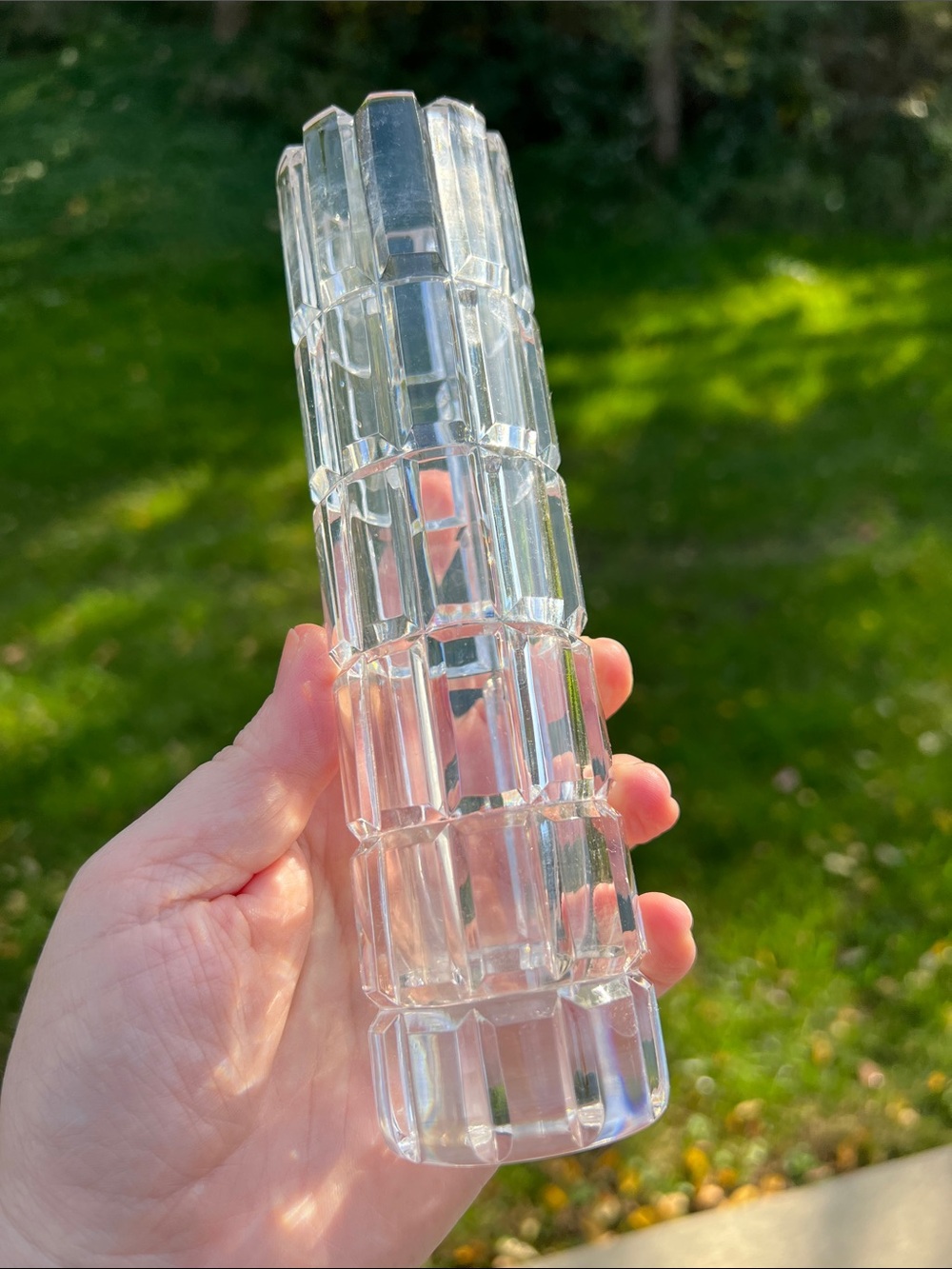 Dresden Crystal Bud Vase Deep Cut Geometric Design Made in Germany Collectible